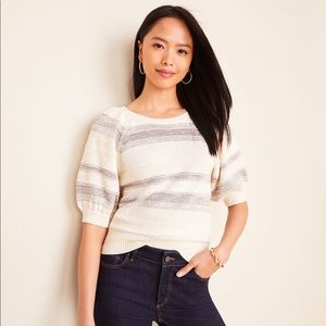 Ann Taylor Shimmer Stripe Puff Sleeve Sweater, MP